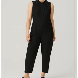 Eileen Fisher Black Sleeveless Jumpsuit Organic Cotton Hemp Blend Size Medium